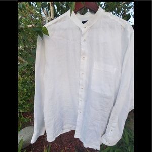 PAUL FREDRICK CRISP WHITE LINEN COLLARLESS SHIRT XL NWOT